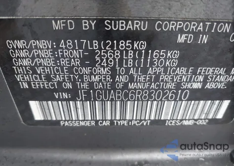 2024 Subaru Impreza Base 5-Door z USA, uszkodzony, nr VIN JF1GUABC6R8302610